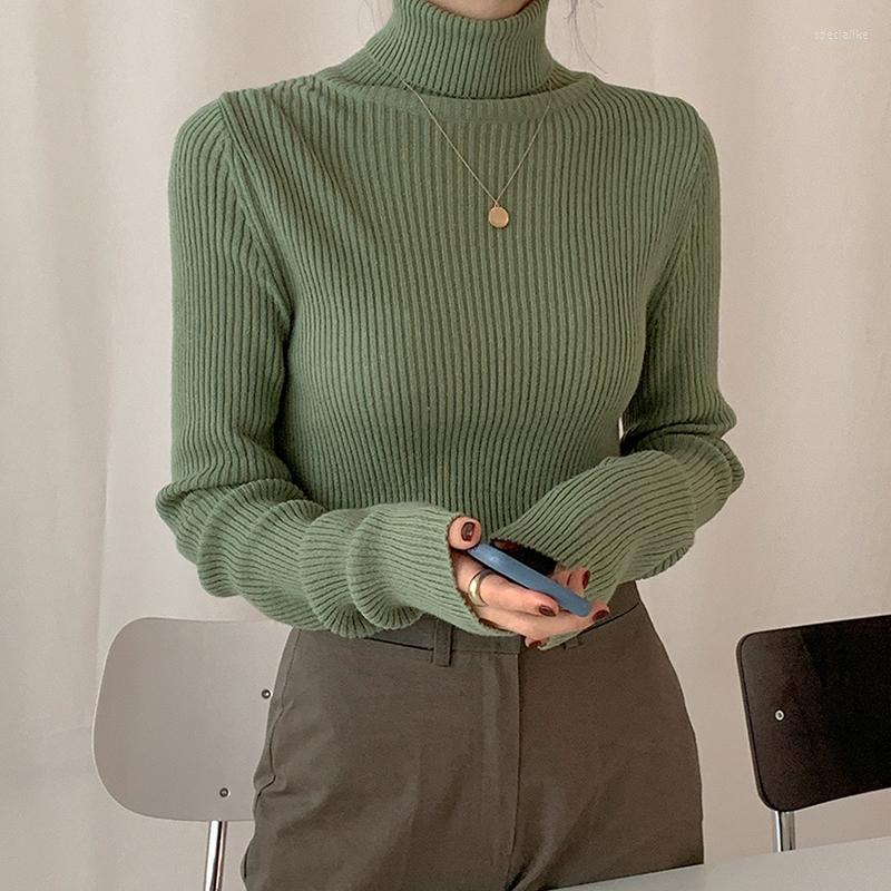 

Women's Sweaters Korean Fashion OL Woman Pullover Turtleneck Long Sleeve Solid Color Sweater Female Sweet Knitting Top Women Winter Drop, Green