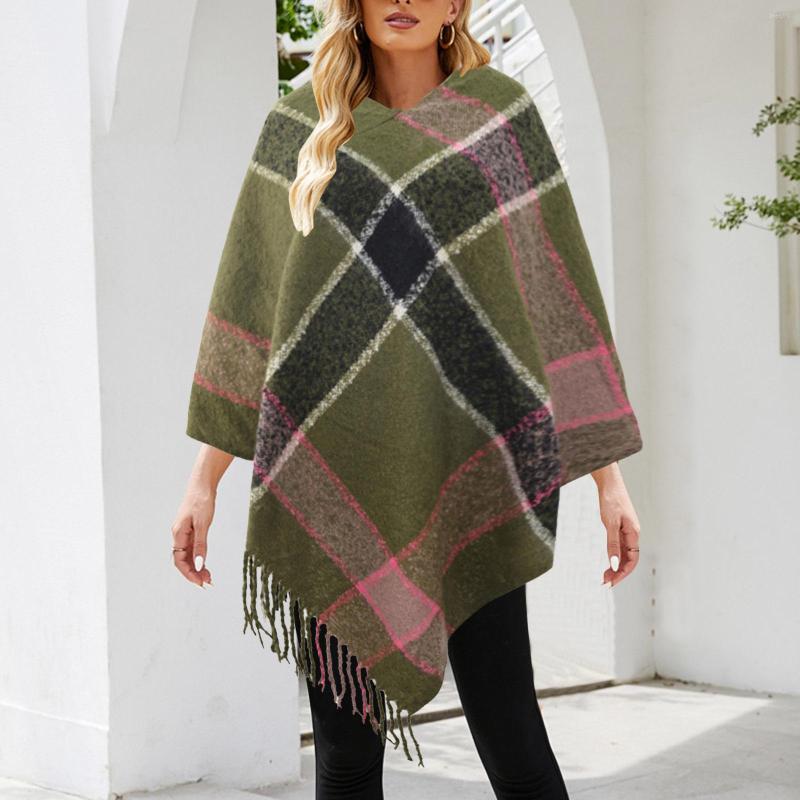 

Scarves Women Casual Autumn Winter Plaid Tassel Loose Cape Shawl
