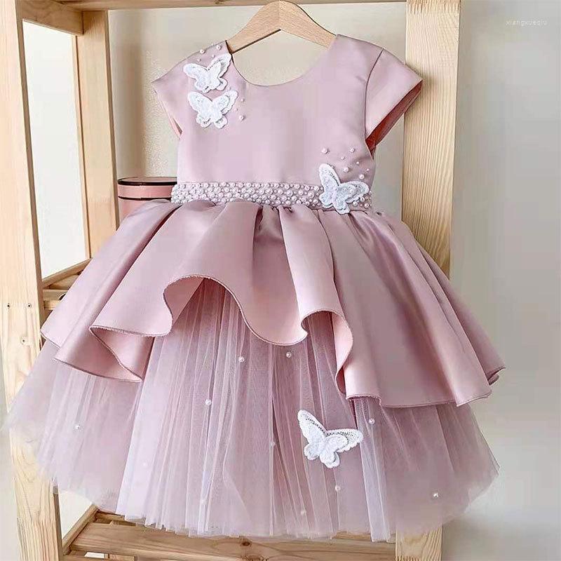 

Girl Dresses Girls Dress Beaded Bowknot Holiday Wedding Birthday Party Show Sweet And Cute Christmas Baby, Pink