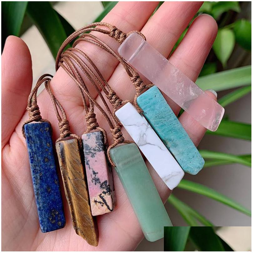 

Pendant Necklaces Natural Stone Mineral Irregar Rec Quartz Pendum Amazonite Tiger Eye Lapsi Pink Crystal Healing Bk Drop Del Dhgarden Dhnp0