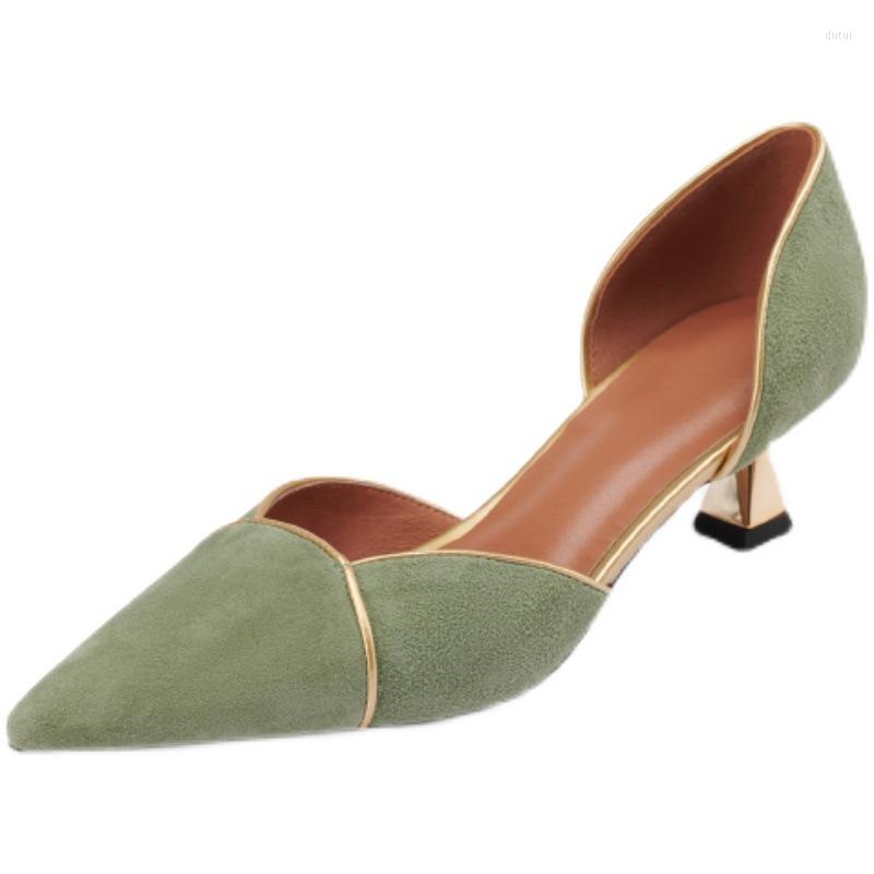 

Dress Shoes 2023 Soft Slip On Women Square Med Heels Spring Autumn Concise Pointed Toe Ladies Pumps Size 35-39, Green