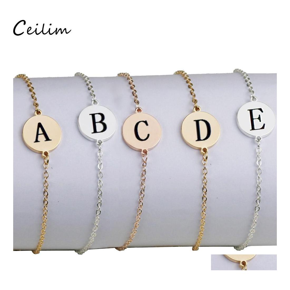 

Link Chain Fashion Stainless Steel 26 Letters Name Bracelet For Women Men Handmade Personalized Dainty Charm Accessories Jewelry Dr Otvmp