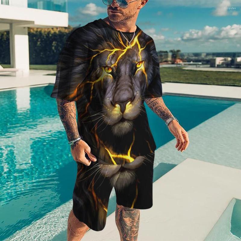 

Men's Tracksuits 2023 Summer Men's T-shirt Casual Suit Tiger Short Sleeve Shorts Oversized 3D Print 2-Piece Set, Ts1430