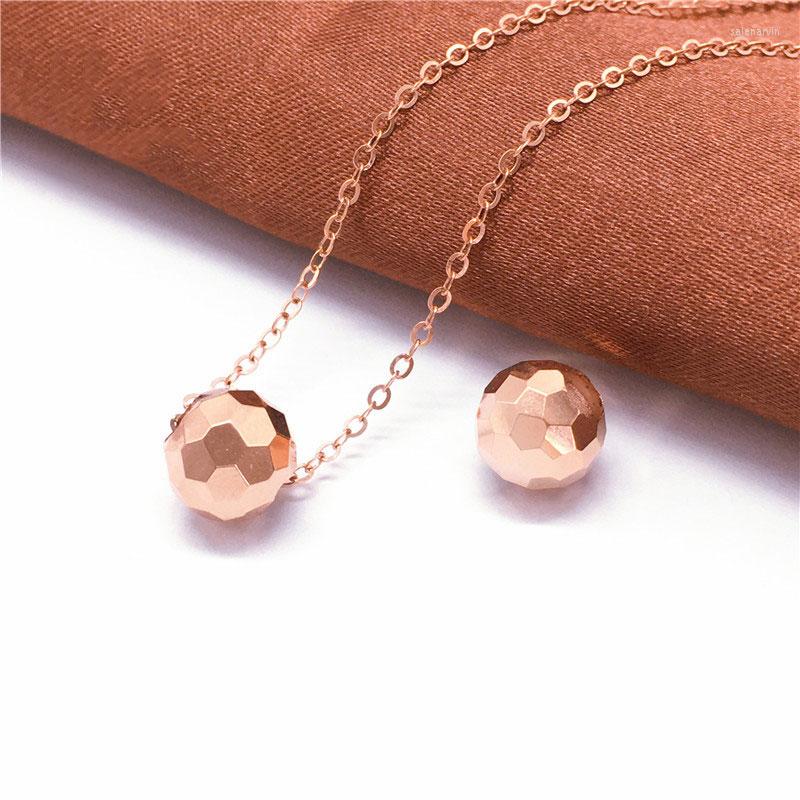 

Chains 585 Purple Gold Geometric Ball Pendant Necklace Plated 14K Rose Classic Charm Elegant Ladies Jewelry For Girlfriend Gift