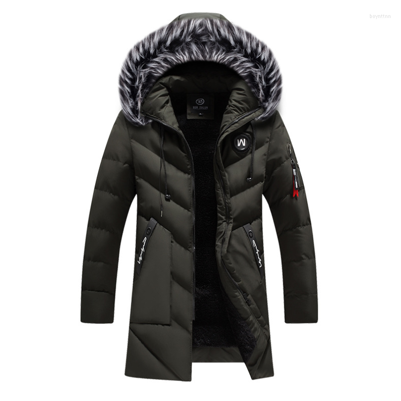 

Men's Down Men Long Parkas Cotton Padded Fashion Casual Winter Thick Warm Mens Coats Fur Hooded Windproof Overcoats Male Clothes, Black