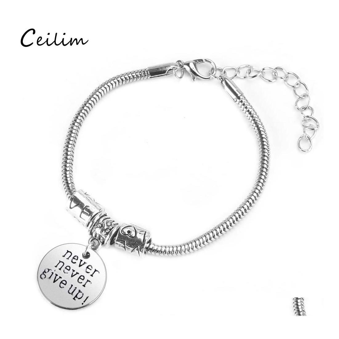

Link Chain Never Give Up Bracelets Letter Persistence Bracelet Men Inspired Excitation Handmade For Women Gifts Wholesale Drop Deli Ot9By