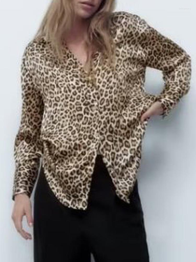 

Women's Blouses Kumsvag 2023 Summer Women Print Shirts Tops Fashion Leopard Loose Female Elegant Street Satin Top Clothing
