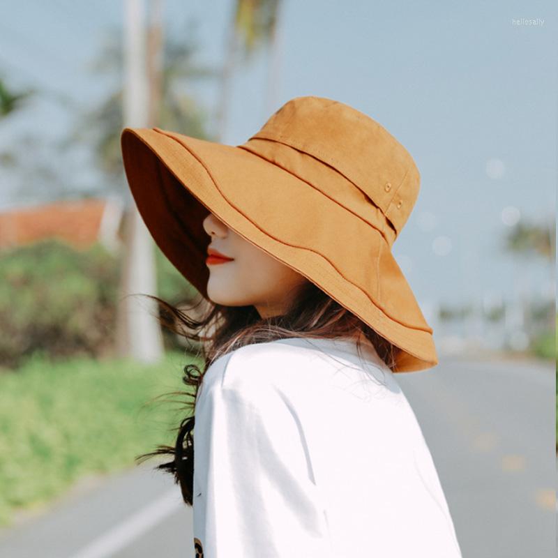 

Wide Brim Hats Large Floppy Sun Women Summer Beach Hat Cotton Button Cap Truck For Khaki Female, Pink