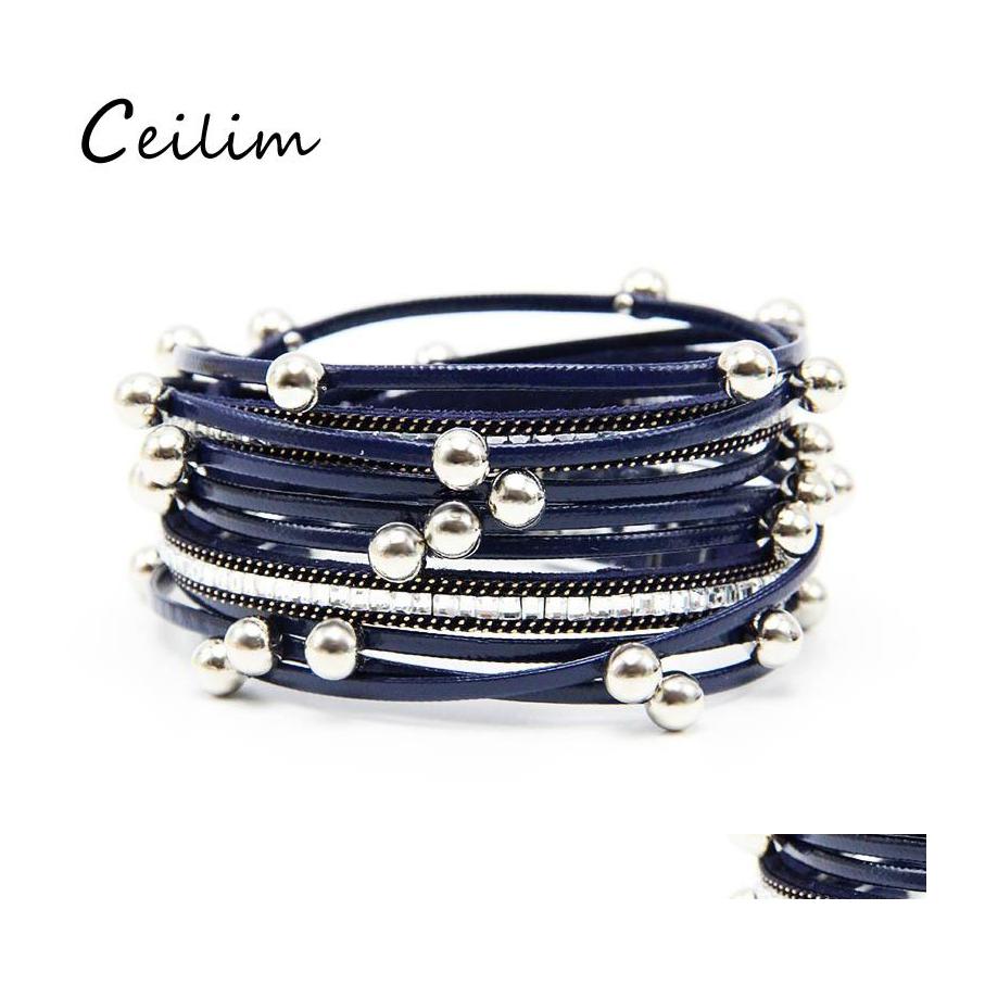 

Link Chain Casual Personalized Mtilayer Bead Leather Bracelets Bangles Wrap Adjustable Bracelet Wristbands Alloy With Magnetic Clas Otsti