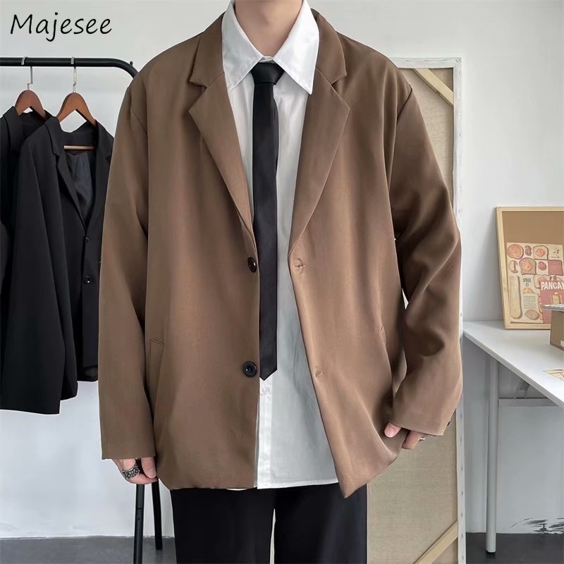 

Mens Suits Blazers Casual Men Loose S3XL Solid Color Single Breasted Retro Japan Style Artsy Office Notched Collar Interview 230203, Black blazer