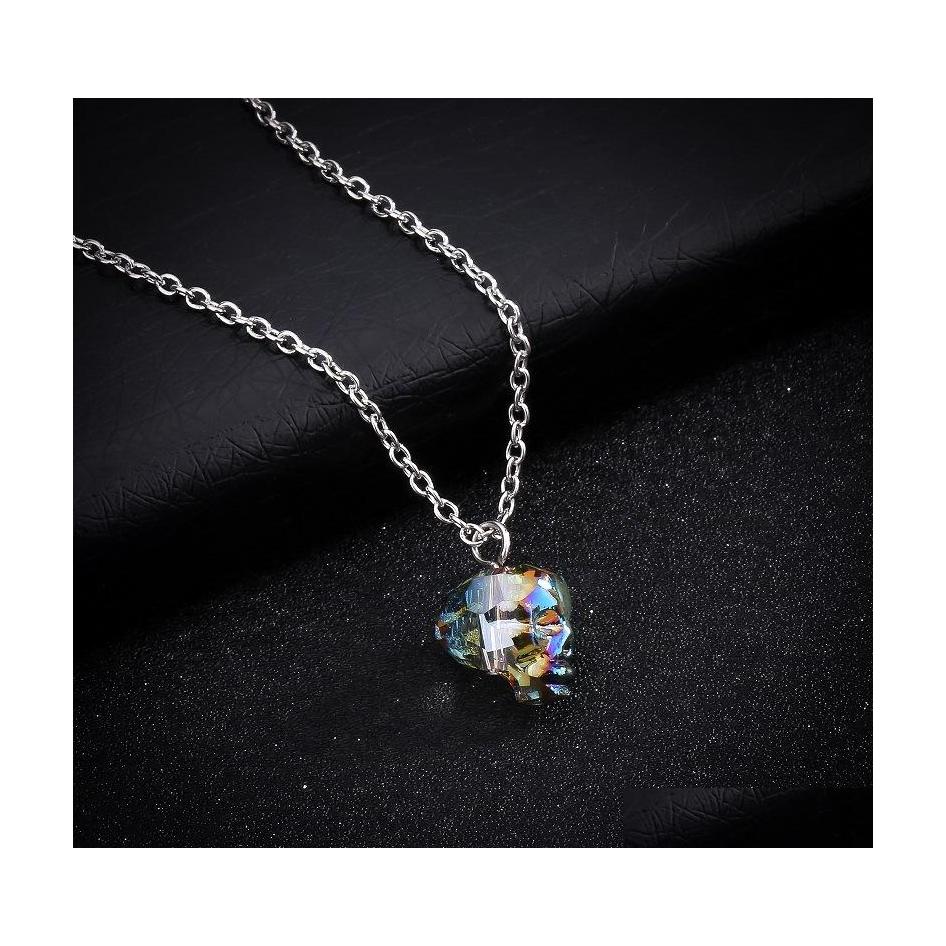 

Pendant Necklaces Colorf Crystal Skl Head Punk Jewelry Sier Color Long Chain Necklace Vintage Gothic Drop Delivery Pendants Dhfla