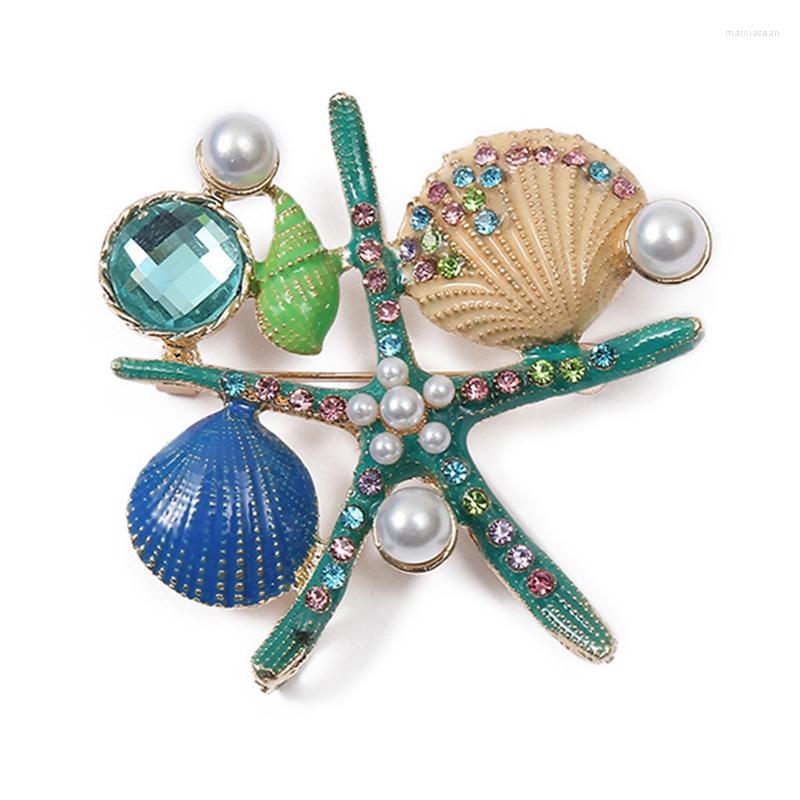 

Brooches Fashion Metal Dripping Oil Rhinestone Imitation Pearl Starfish Shell Brooch Female Cute Pin Accessories 10