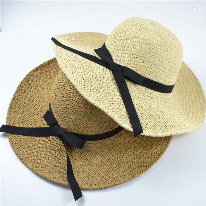 

Wide Brim Hats Travel Sun Hat Female Summer Sunscreen Korean Version Fashion Caps Bowknot Sunshade Beach Tourist Visor Cap H060, Browna