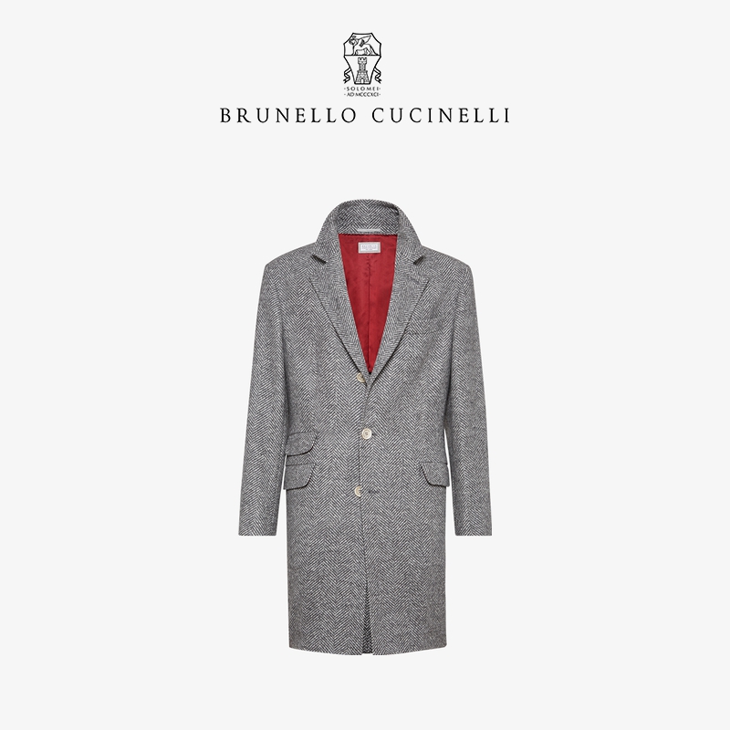 

Men Coat Blazer Brunello Cucinelli Wool Casual Coat with Long Sleeves and Grey Lapels In Winter, Gray