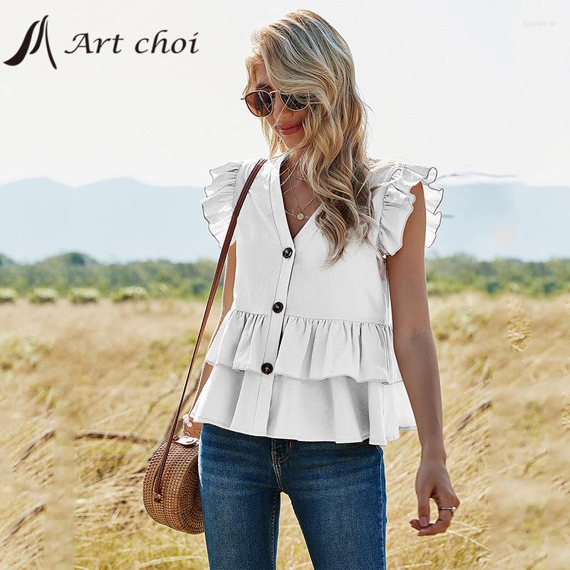 

Women' Blouses Summer Elegant Casual Ruffles T-Shirts Women Fashion Ladies Solid Blouse Sleeveless Shirt Tops V-Neck Female Chic Office, Khaki