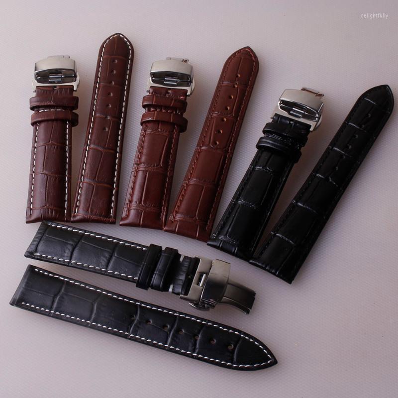 

Watch Bands Strap Bamboo Pattern Genuine Leather Watchband With Double Press Butterfly Buckle Accessories 18mm 19mm 20MM 21mm 22 Deli22