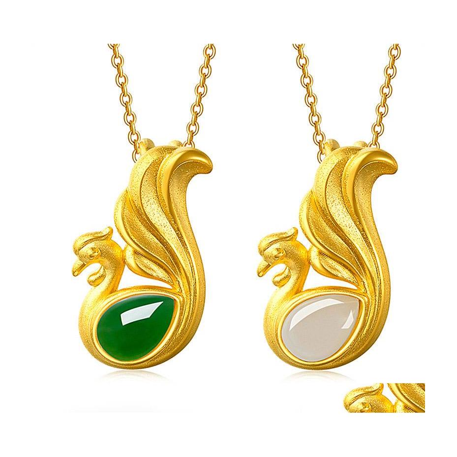 

Pendant Necklaces Creative And Novel Fashion Sand Gold Peacock Plated Imitation Hard Chalcedony Jasper Phoenix Pendants Necklace Dro Dhjfn