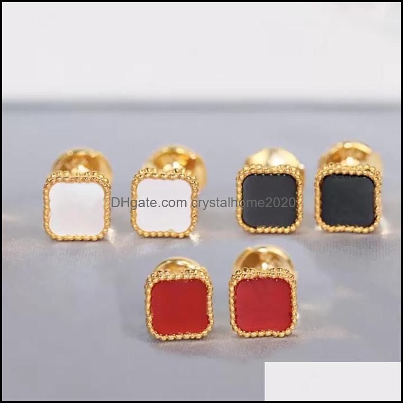 

Stud Real 925 Sier Fashion Womens Earrings Classic Four Clover Shell Elegant For Woman 18K Gold Plated High Quality Bran271O Drop De Ot5Je