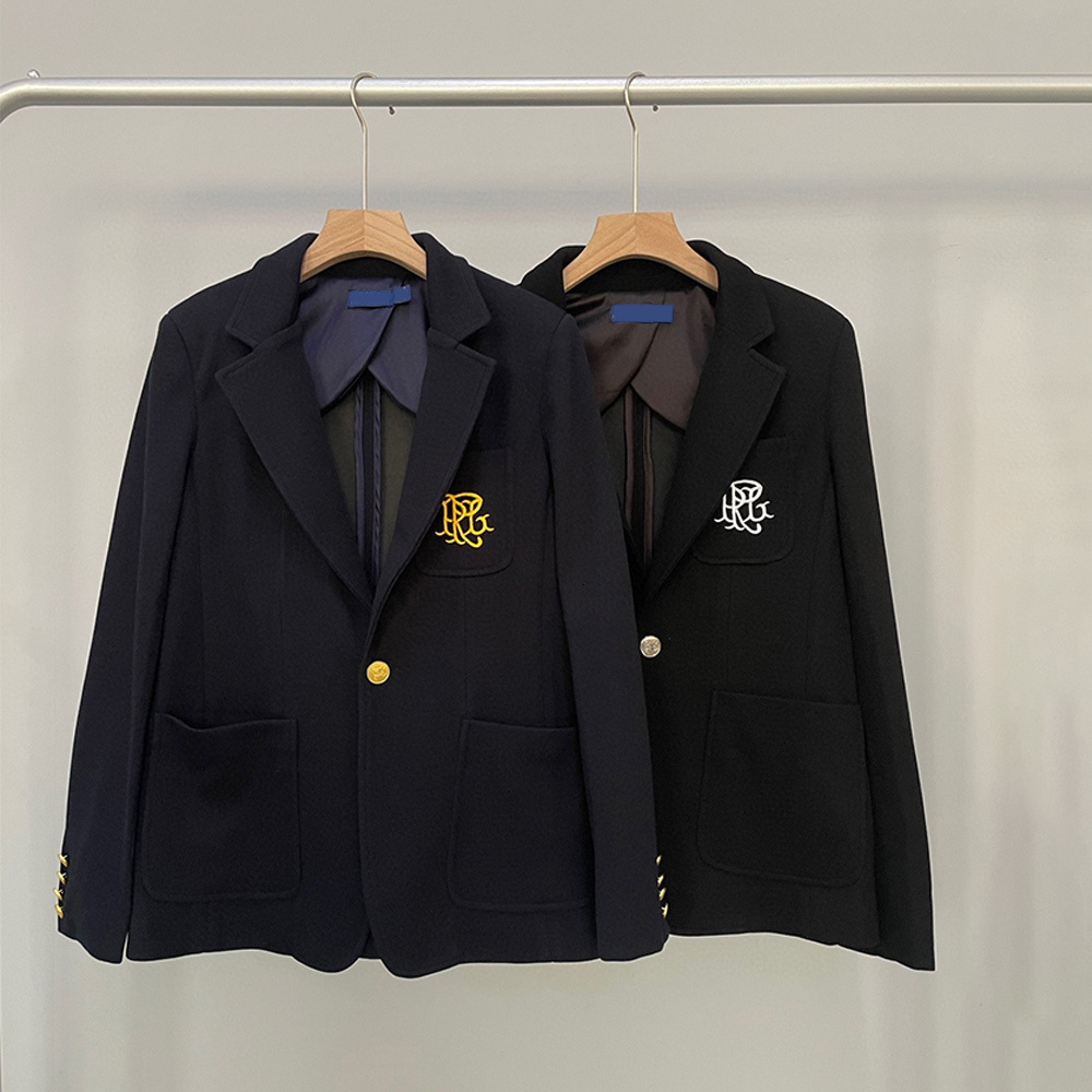 

Women's Suits Blazers lapel temperament thin version super good single gold coin button embroidered suit 230203, Navy blue