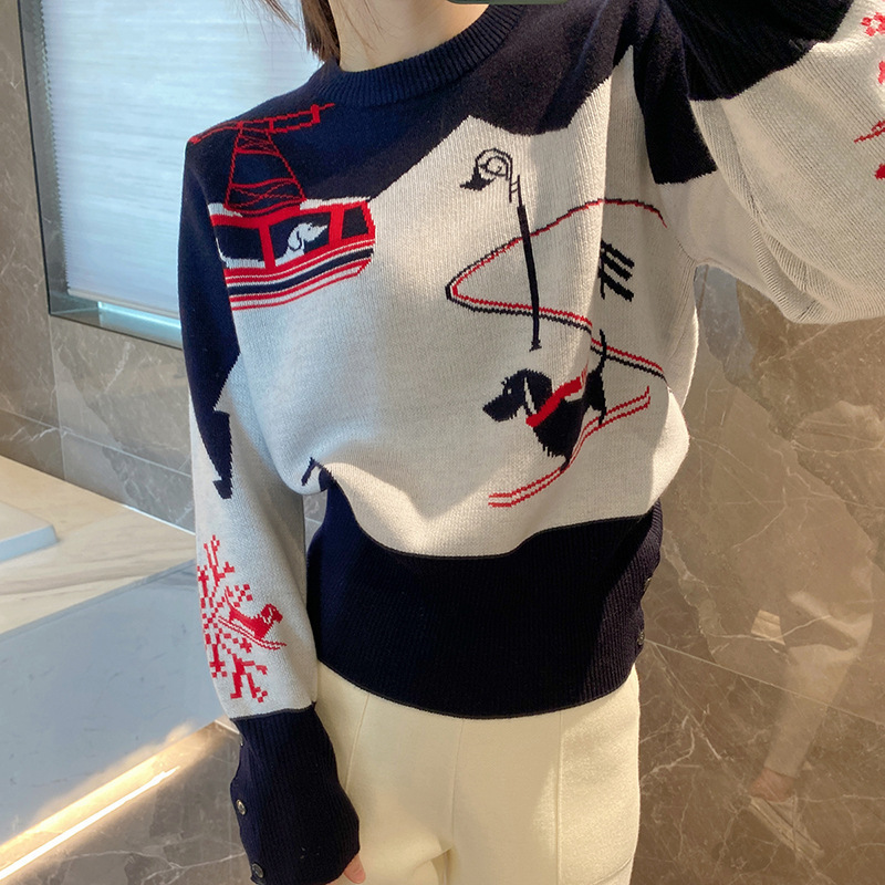 

Women' Sweaters Cartton Skiing Dog Knitting Women Sweater Spring Full Sleeves Loose Casual Lady Streetwear Jumpers Tops Pullovers 230203, Sky blue