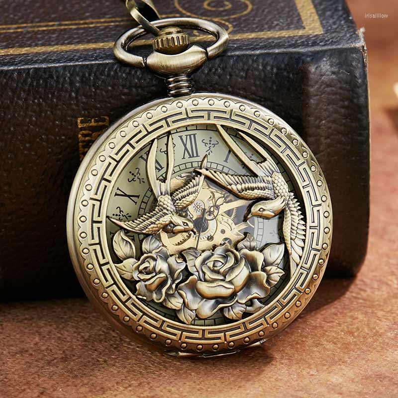 

Pocket Watches Vintage Retro Dragon Phoenix Flower Exquisite Sculpture Mechanical Watch Chains Luckly Lover Wedding Gifts Skeleton, Picture shown