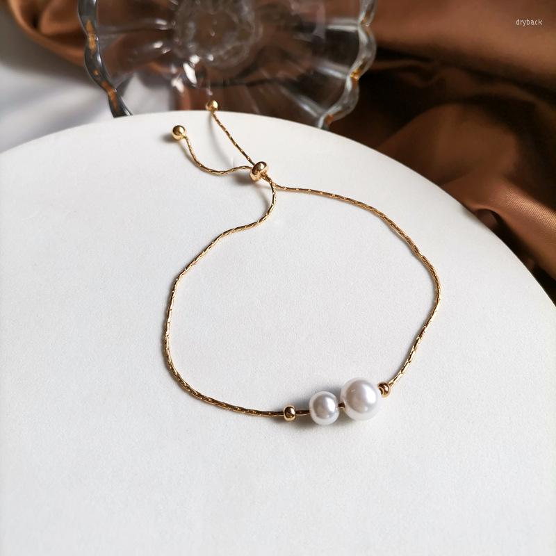 

Link Bracelets Trend Retro Pearl Adjustable Ladies Bracelet Fine Jewelry For Woman Fashion Beads Chains Bridesmaid Gift Accessories