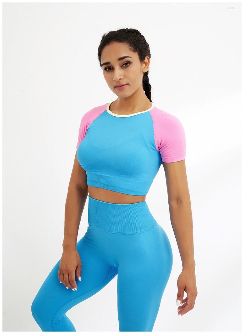 

Women' Pants MINDYGOO High Quality Wholesale Custom Logo Candy Color Net Red Short Sleeved Quick Dry Fitness Clothing Women Sportswear, Blue