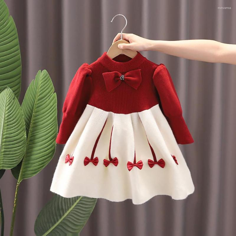 

Girl Dresses 2023 Baby Girls Knitting Sweater Dress Autumn Winter Children's Knitted Princess Korean Style Christmas Year Clothes, Red