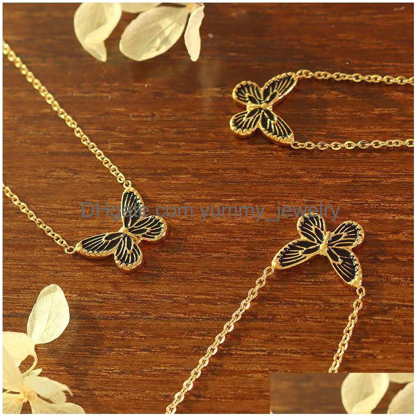

Pendant Necklaces Insect Butterfly Stainless Steel Necklace Birthday Gifts Women Accessories Plated Gold Chain Minimalist Fashion Dr Dhttr