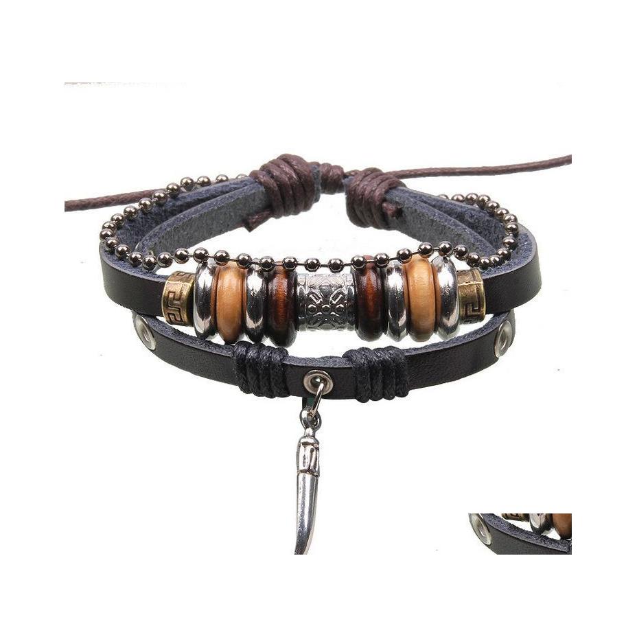 

Charm Bracelets Leather Bracelet Genuine Wooden Bead Infinity Drop Delivery Jewelry Dhrb5