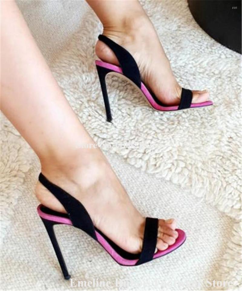 

Sandals Black Pink Patchwork Emeline Dubois Ladies Classical Style Open Toe Suede Stiletto Heel Party Shoes Club Dress Pumps, Picture shown