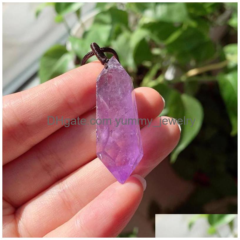 

Pendant Necklaces Pendum Quartz Stone Crystal Necklace Point Amet Natural Amethysts Obsidian Labradorite Lapis Opal Necklacependant Dhnmr