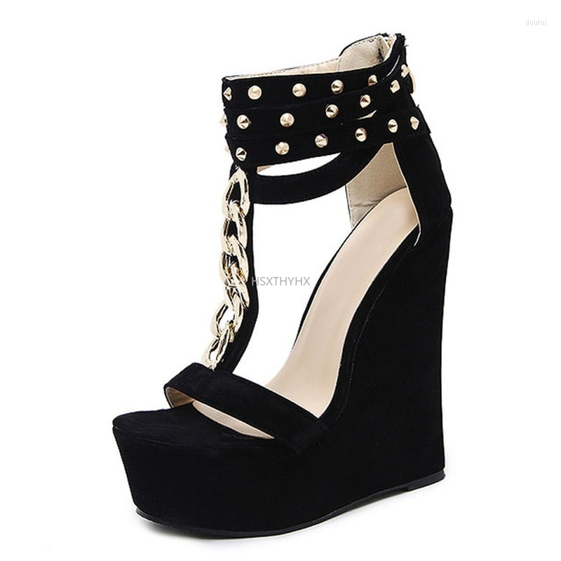

Sandals 2023 Europe And America Gladiator Women High Heels Fashion Sandal Chain Platform Wedges Shoe For Rivet, Black
