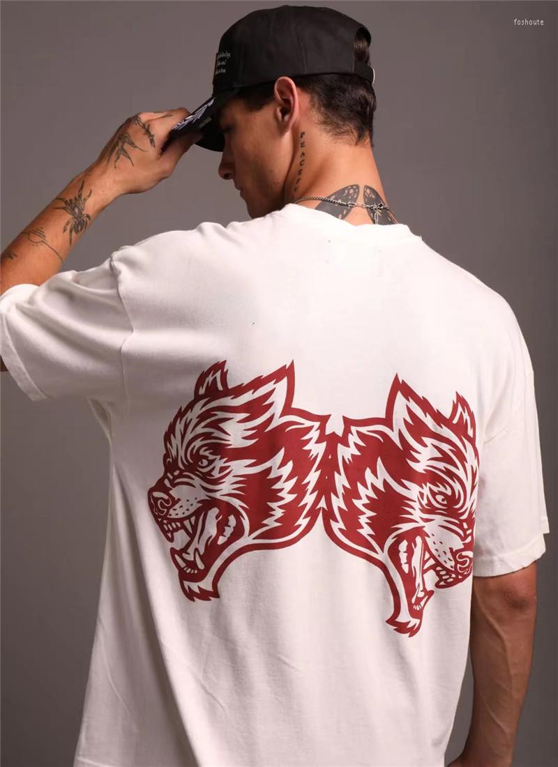 

Men's T Shirts Oversize Black White 240G Cotton Hip Hop Streetwear Wolf Print Shirt Men Summer Short Sleeve T-Shirt Loose Tops Tees