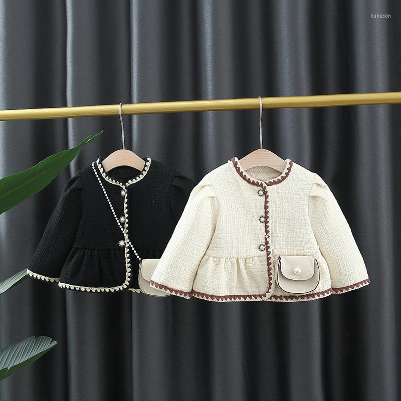 

Jackets 2023 Autumn Winter Girls Padded Jacket Korean Version Solid Color Coat With Bag, Black