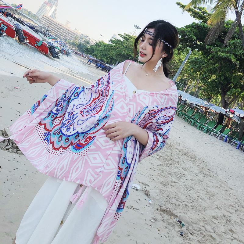 

Scarves Ethnic Thin Cotton And Linen Oversized Shawls Dual-use Literary Joker Seaside Sunscreen Women