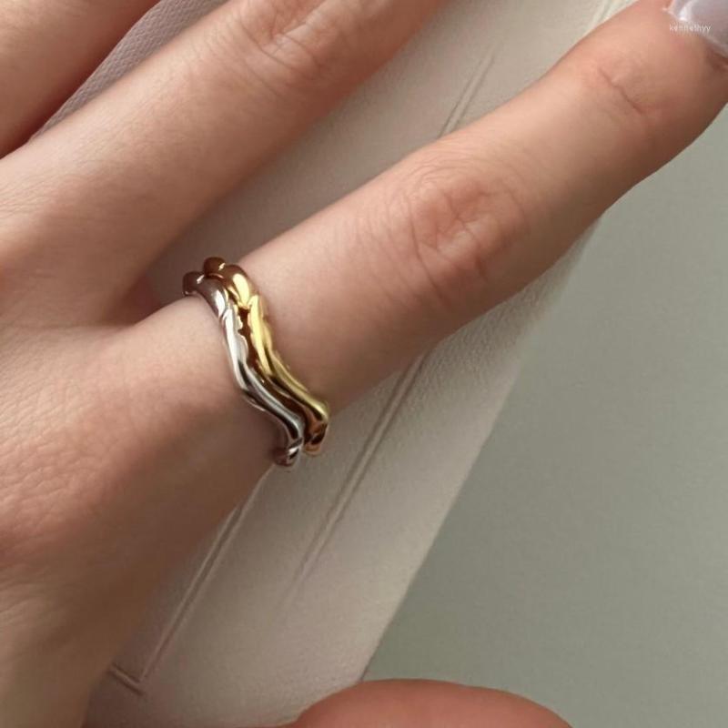 

Cluster Rings 925 Sterling Silver Ring Wavy Glossy Open Adjustable 14k Gold Plated Minimalist