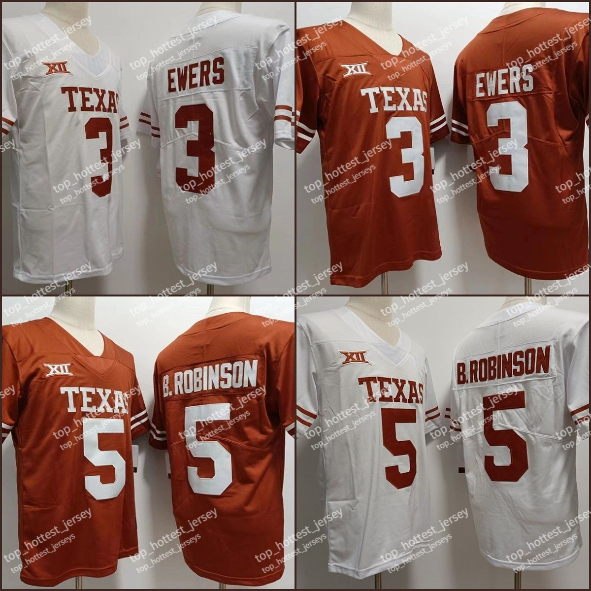 

NCAA 5 Bijan Robinson Football Jersey 3 Quinn Ewers Texas Longhorns White Brown College Men New Jerseys Stitched 150th, Men;as
