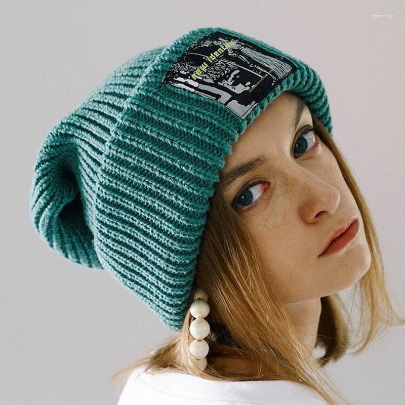 

Berets Women Winter Beanies Hat Ladies Knitted Soft Warm Coarse Large Solid Korean Trendy Oversized Unisex Ski Skullies Cap, Black