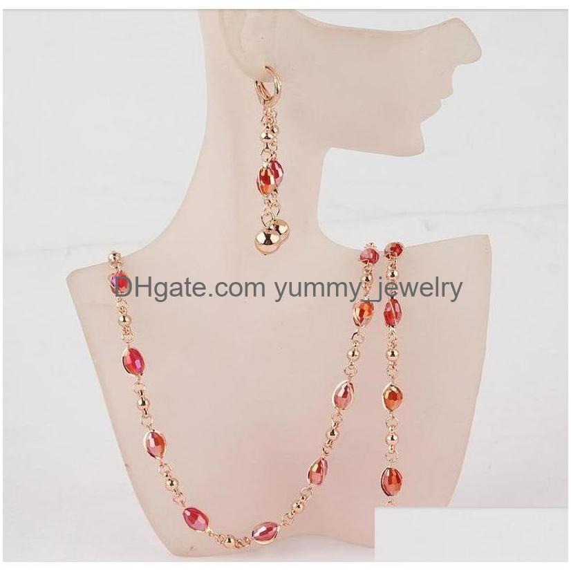 

Bracelet Earrings Necklace Fashion Womens 18K Gold Filled Red Bracelet Wedding/Bride Jewelry Sets Gift Drop Delivery Dh8Q3