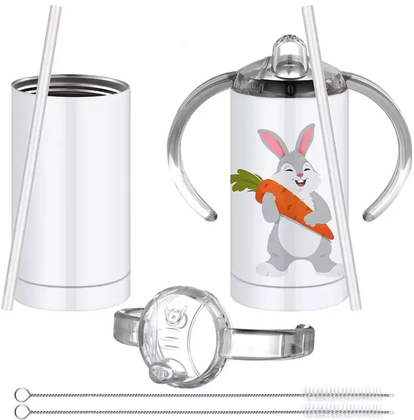 

12 OZ Sublimation White Blank Straight Sippy Cup Mugs Insulated Stainless Steel Tumblers with Screw-ON LIDS New FY4623