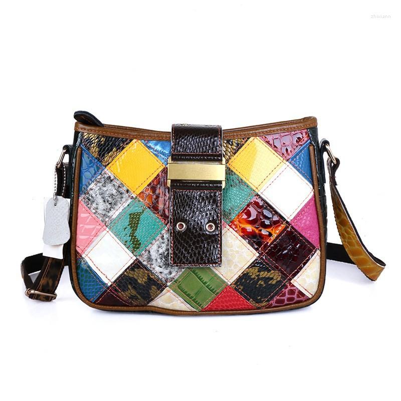 

Evening Bags Leather Handbag 2023 Fashion Sheepskin Colorful Bill Of Lading Shoulder Messenger Bag Stitching Retro Zipper, Picture color