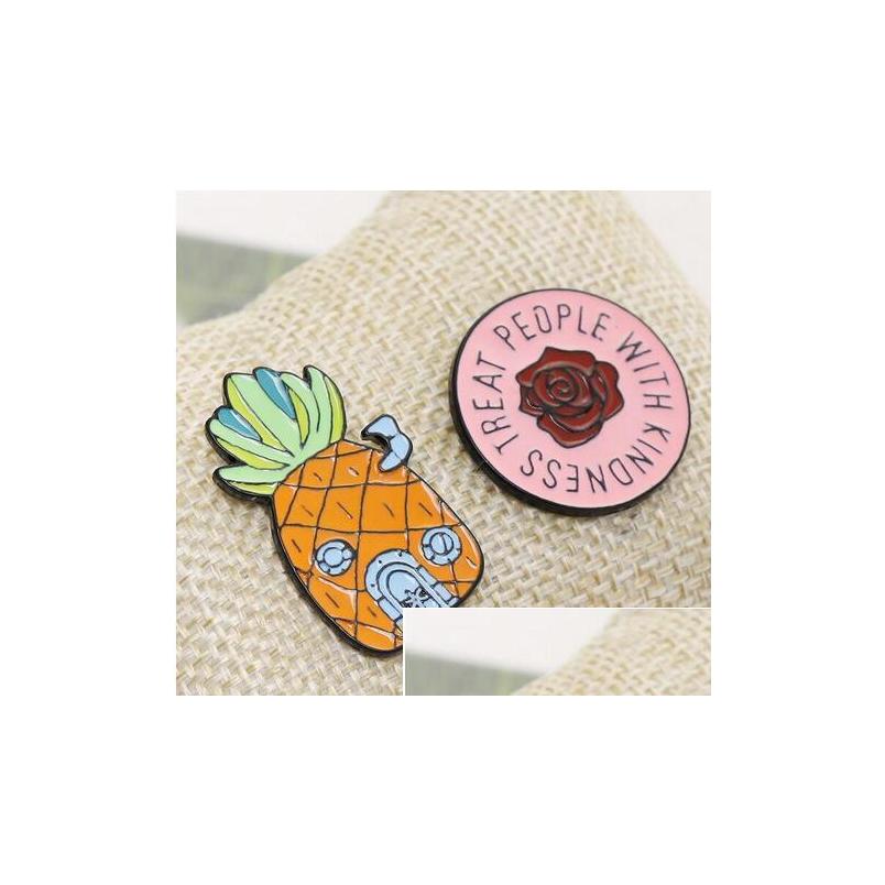

Pins Brooches Pineapple Ananas Treat People With Kindness Flower Brooch Cartoon Enamel Lapel Pin Badge For Women Girl Boy Kids Shu4 Dhgoj