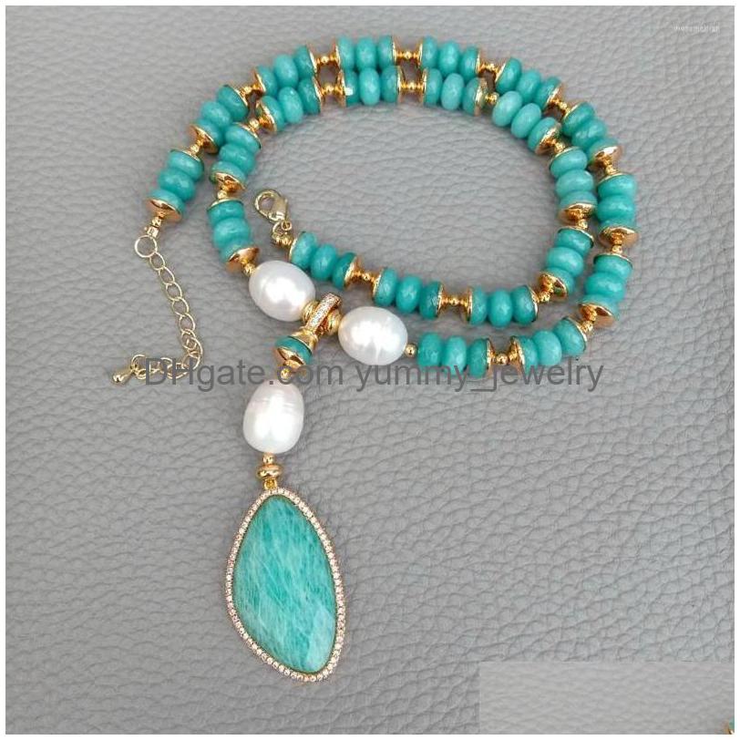 

Pendant Necklaces Y.Ying Green Jade Ctured White Rice Pearl Necklace Natural Amazonite Gemstone Drop Delivery Jewelry Pendants Dh5Di