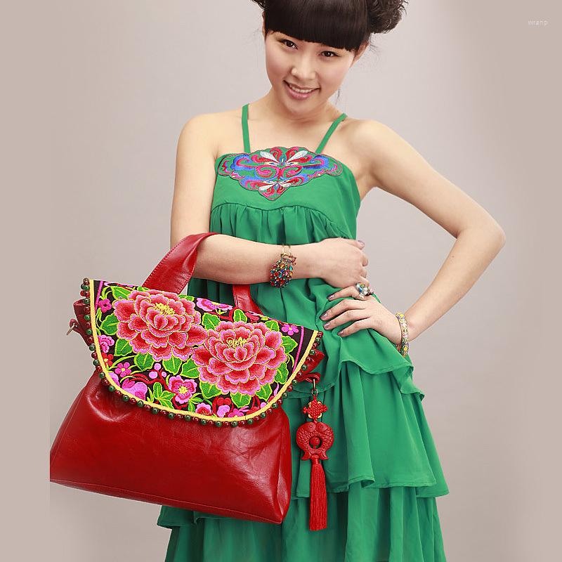 

Evening Bags Est Red Leather Women's Bag Handmade Beaded Embroidered Shoulder Fashion Soft Bridal