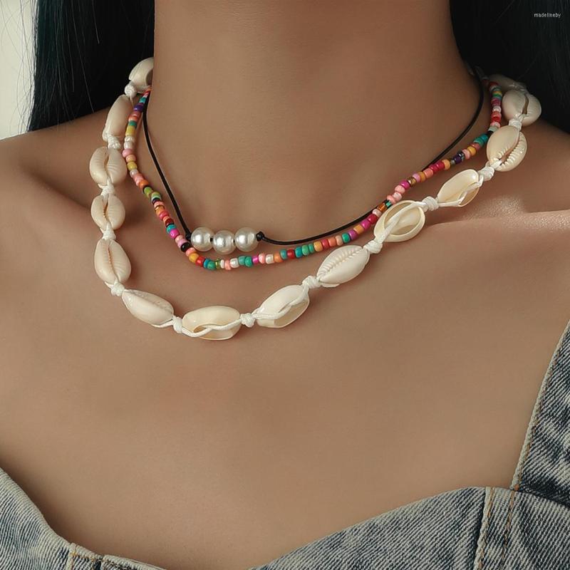

Choker Aprilwell 3 Pcs Ethnic Shell Necklaces Set For Women Bohemia Pearl Handmade Beads Chains Jewelry Gifts Collar Accessories
