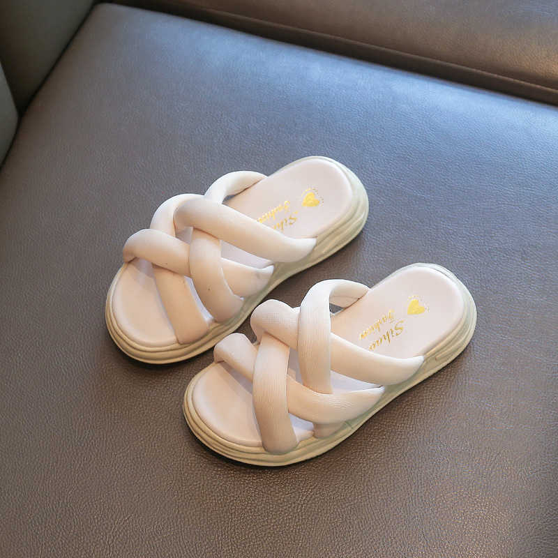 

Slipper Soft Slides Slipers Platform Med Fashion Comfort Summer Flat Luxury Retro Cross Web Kids Slippers for Girls 0203, Black