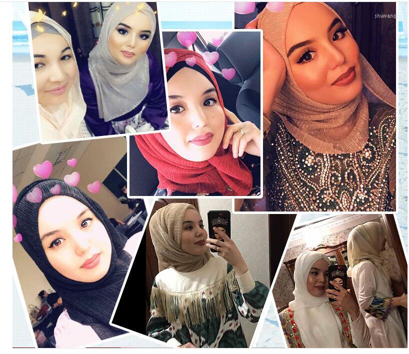 

Scarves Sparkling Metallic Scarf Shawl Women's Head Wrap Wrinkled Lurex Muslim Fashion Hijab Shimmer Islam Modest Headscarf 180x70cm