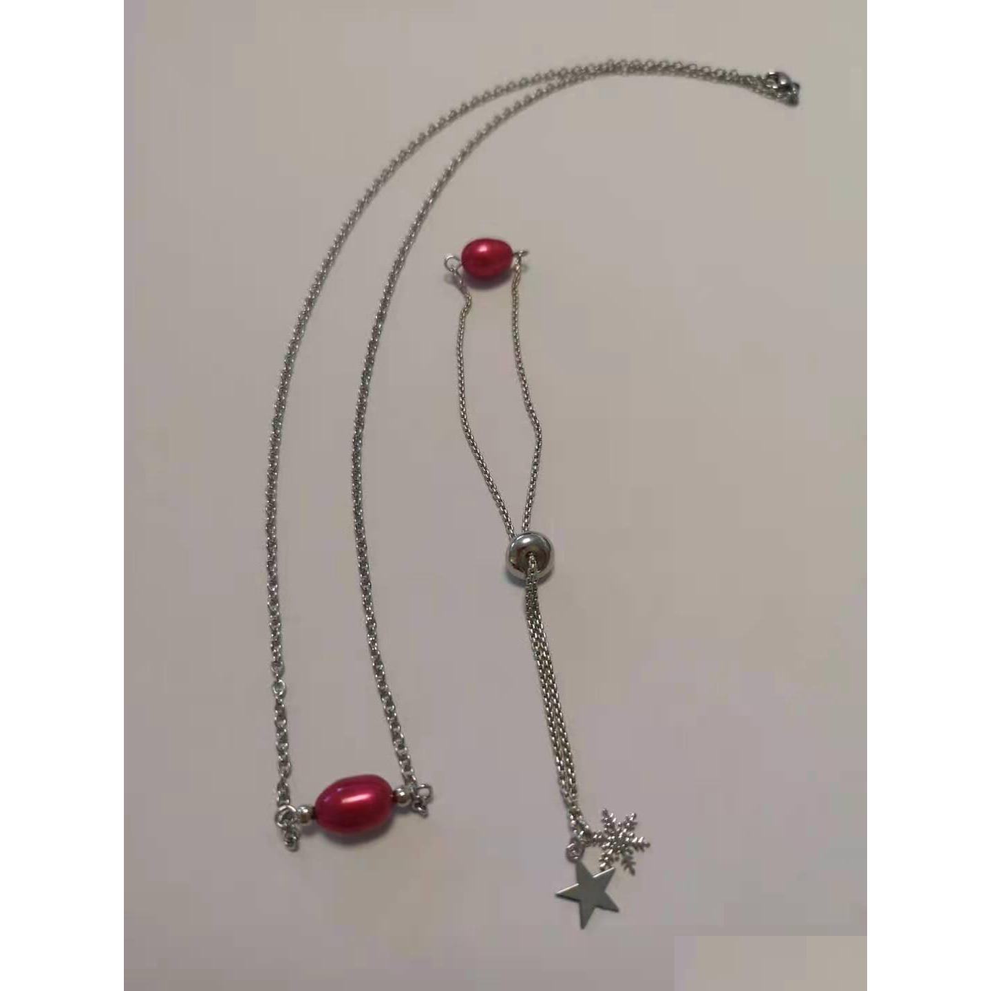 

Bracelet Necklace Freshwater Rice Pearl Pendant Sets 78Mm Dyed Color Oval Single Mounted On Sier Plated Chain For Drop Delivery Jew Dhmsd, Randomly sended colors