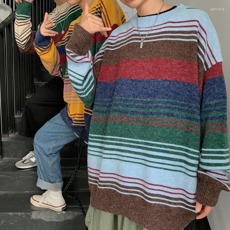 

Men's Sweaters 2023 Winter Stripe Printing Coats In Warm Cashmere Pullover Casual Woolen Sweater Round Neck 3 Color Knitting Size -XL, Blue
